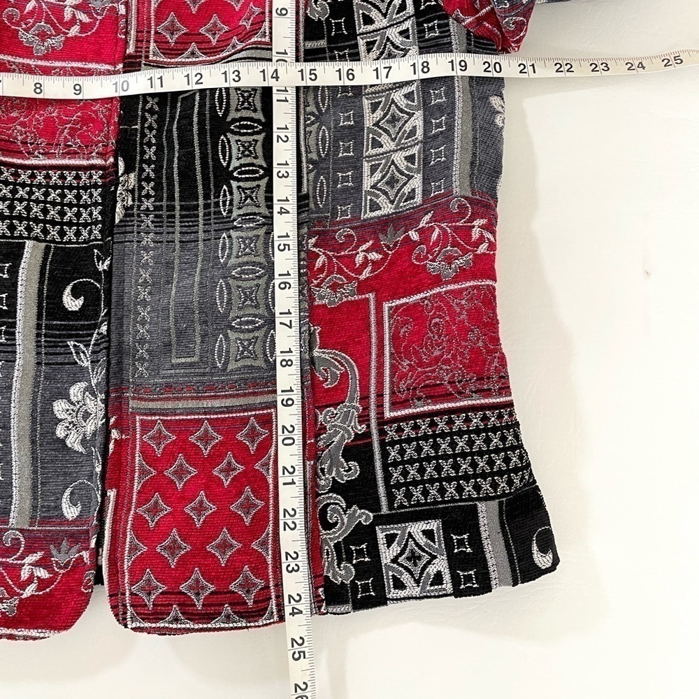 Christopher & Banks Zip Tapestry Blazer Red/Gray/Black Mandarin Collar Large - Picture 6 of 10